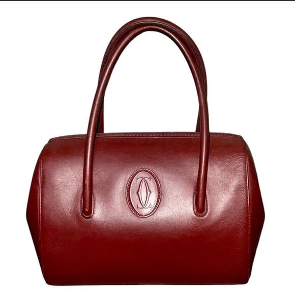 Cartier Vintage Leather Handbag Must De Cartier Bordeaux Burgundy Color - Picture 14 of 15